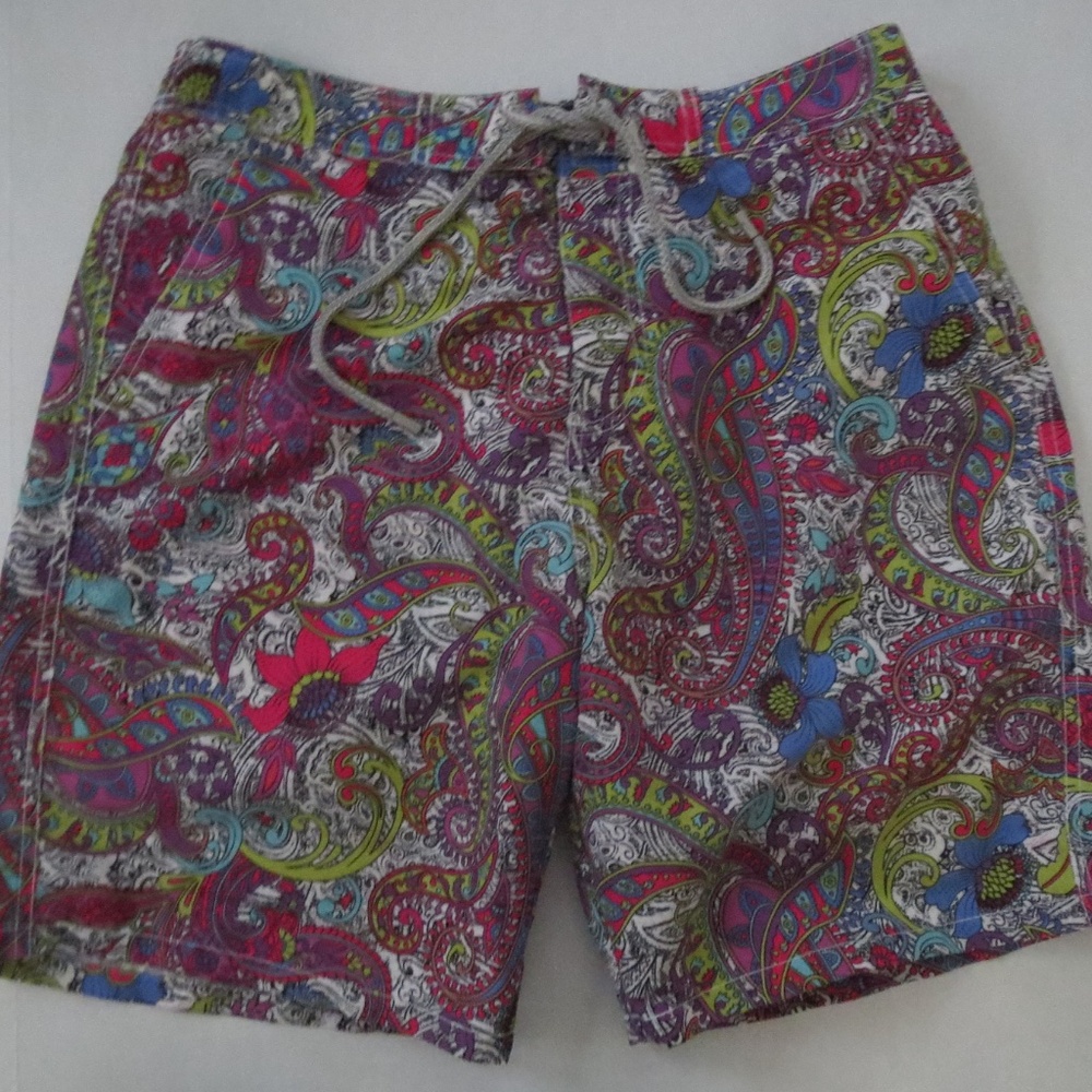 BUGATCHI UOMO Mens Multi Color Paisley Swim Short Drawstring SMALL 8" Inseam